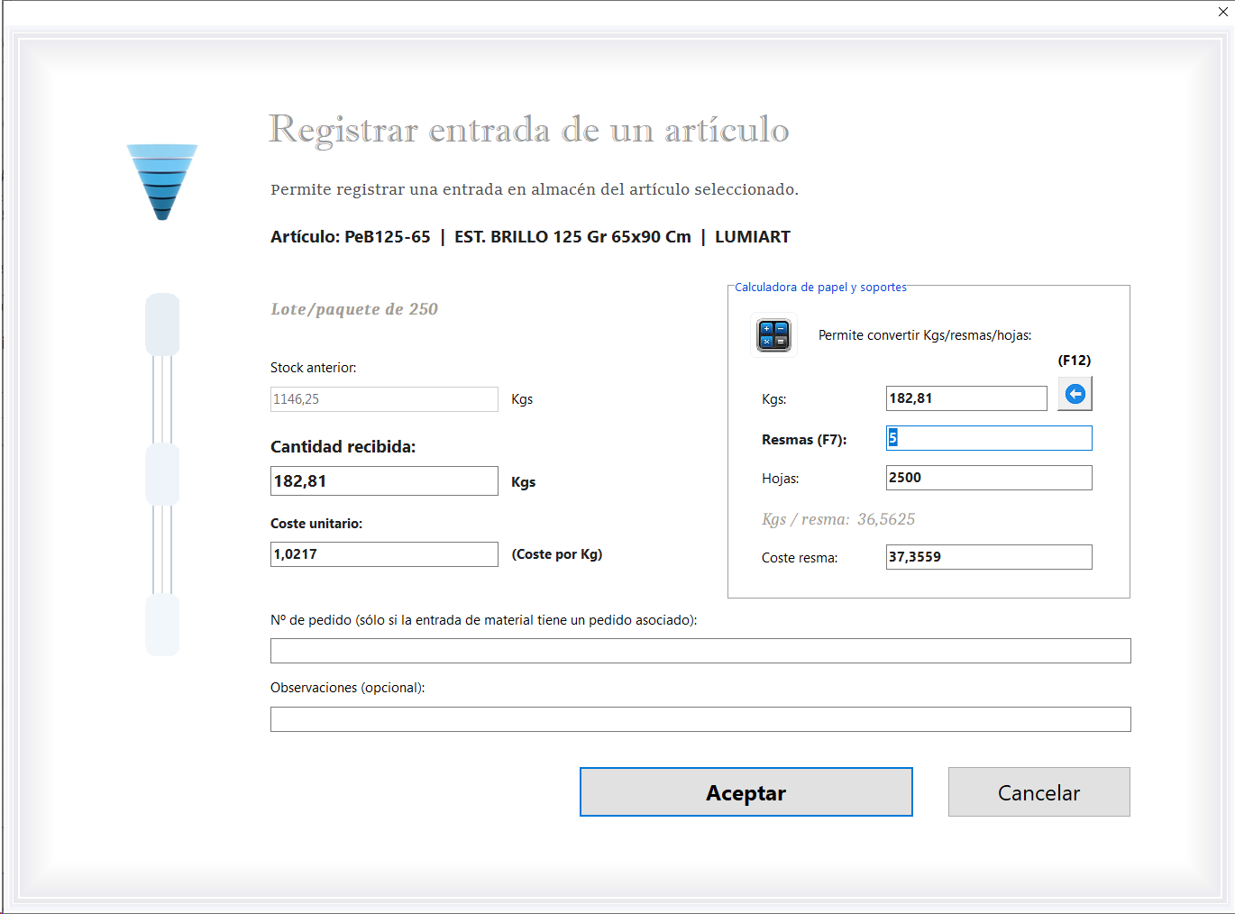 Pantalla del software de presupuestos para imprenta y artes gráficas Logic Print