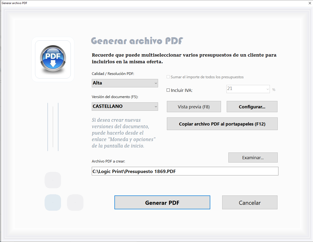 Una pantalla principal del módulo más usado del programa ERP de presupuestos y gestión para las imprentas y artes gráficas Logic Print