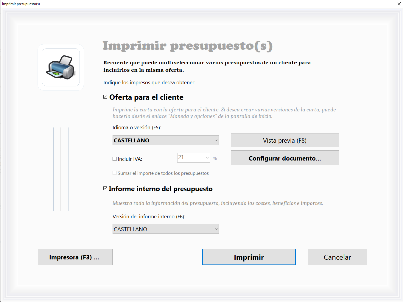 Una pantalla principal del módulo más usado del programa ERP de presupuestos y gestión para las imprentas y artes gráficas Logic Print