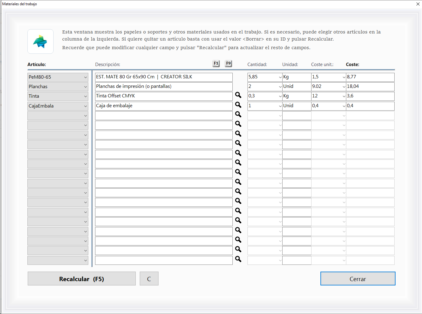 Una pantalla principal del módulo más usado del software ERP de presupuestos y gestión para las imprentas y artes gráficas Logic Print