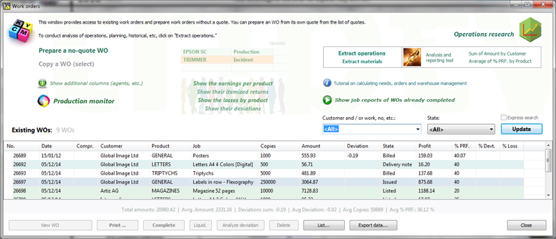 Production management panel — Logic Print